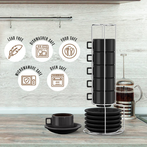 Houseables demitasse cups stackable design saves cabinet space.