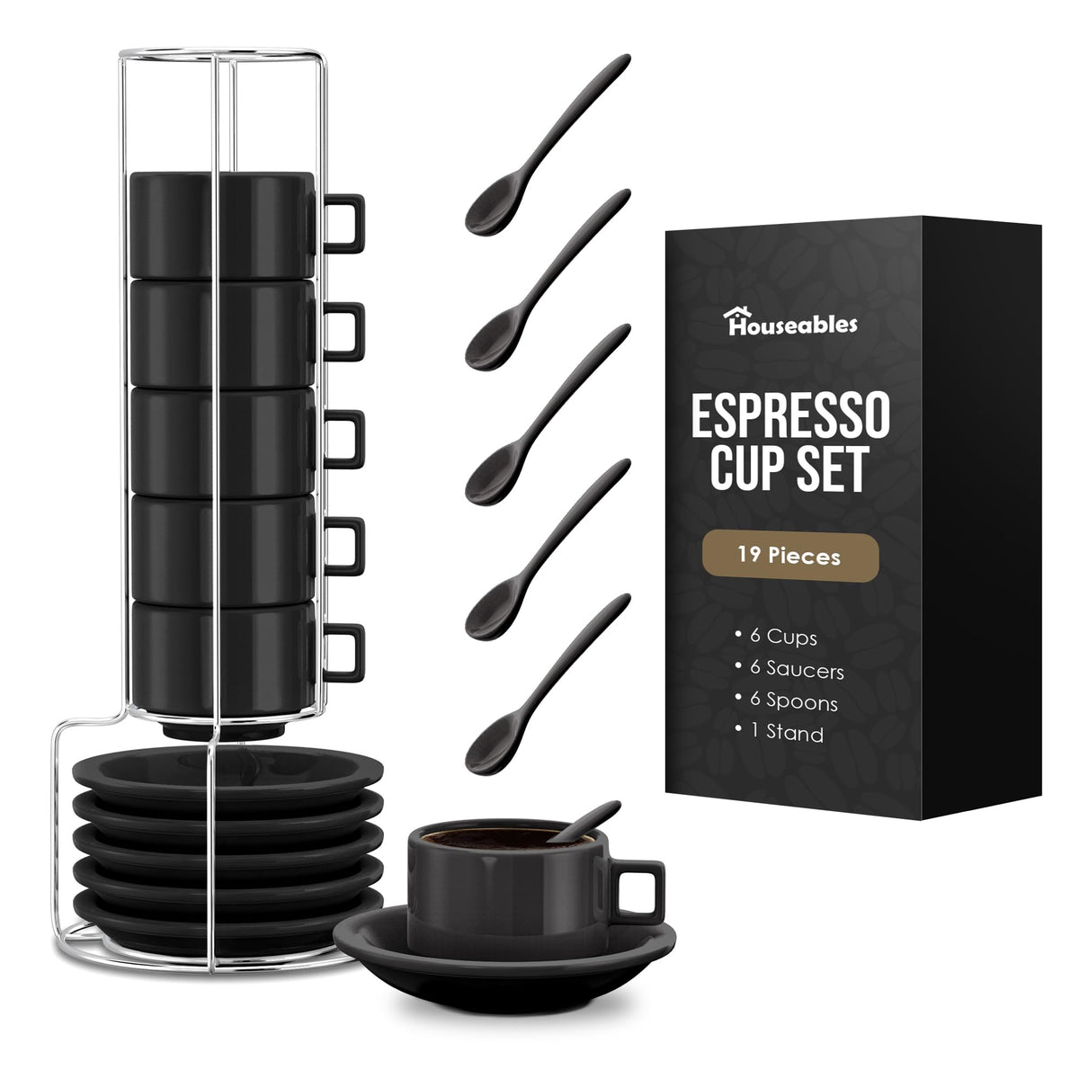 Houseables espresso cup set with saucers for a café-like morning ritual.