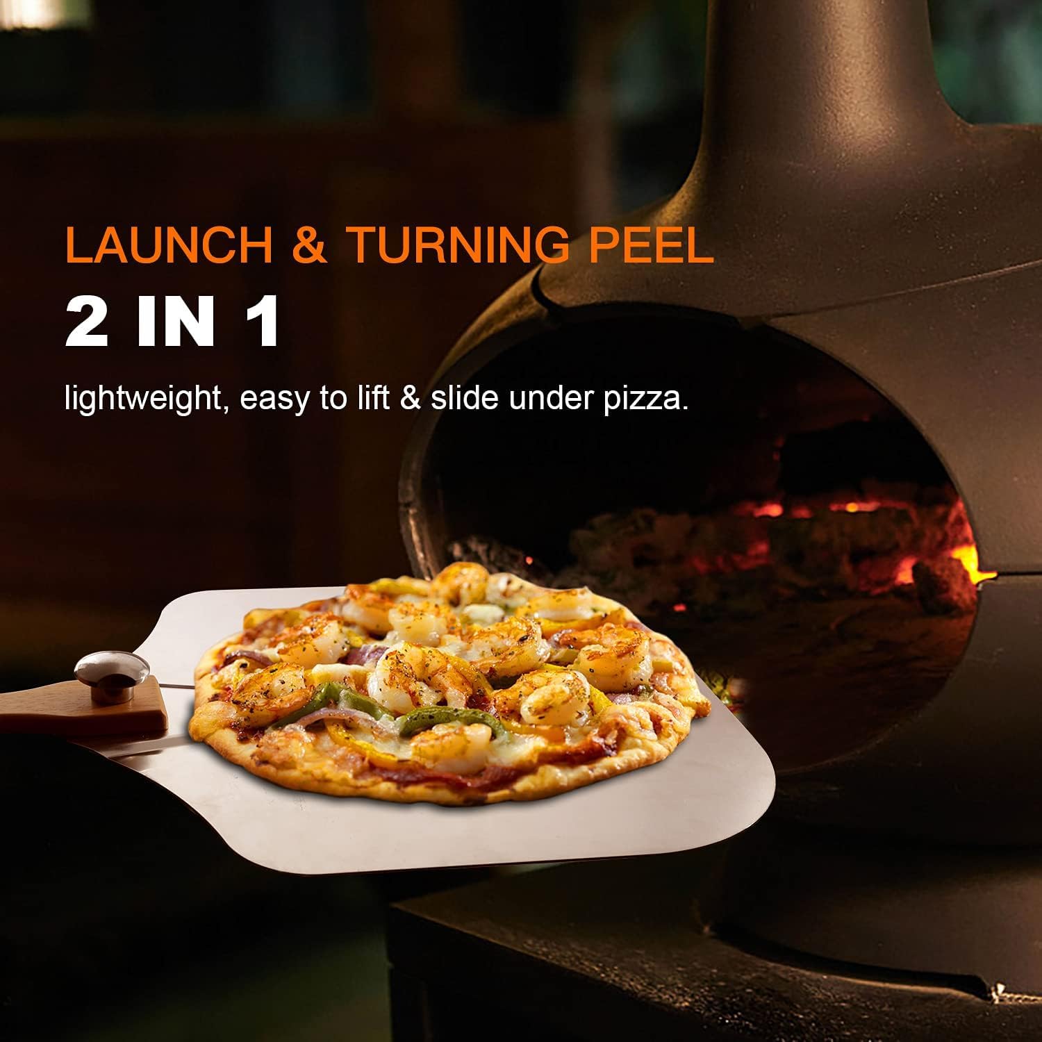 HouseAssist pizza peel with cutter and lid for clean slice prep.