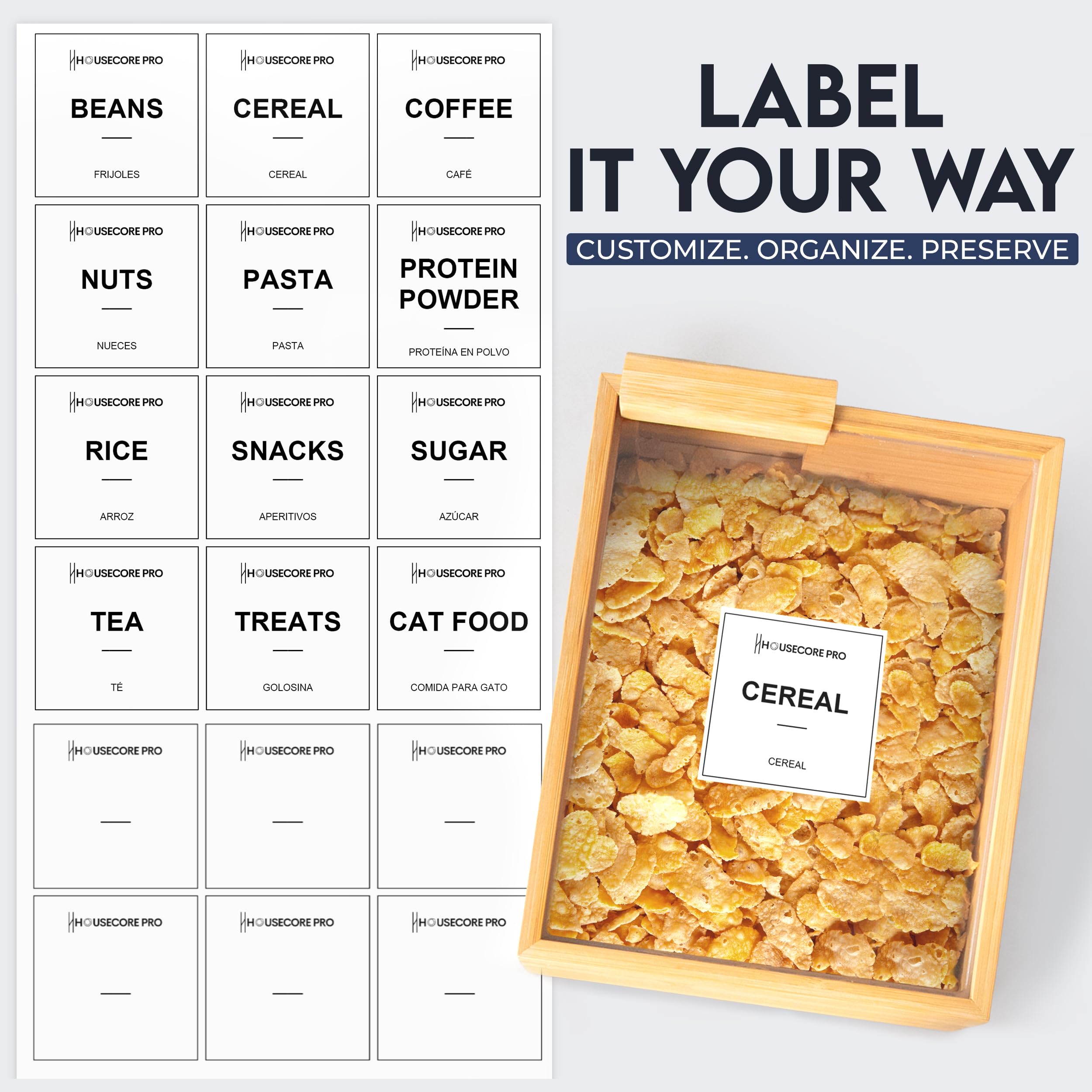HouseCore Pro labels and stickers keep ingredients clearly identified.