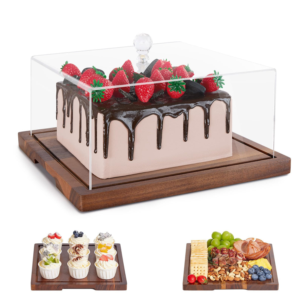 HouseJoy acacia wood cake stand with lid displays cakes neatly and stays fresh.