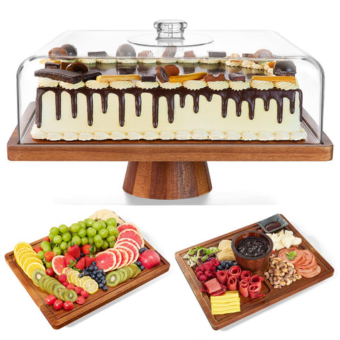 HouseJoy acacia cake stand with lid showcases cakes up to 4.7 inches tall