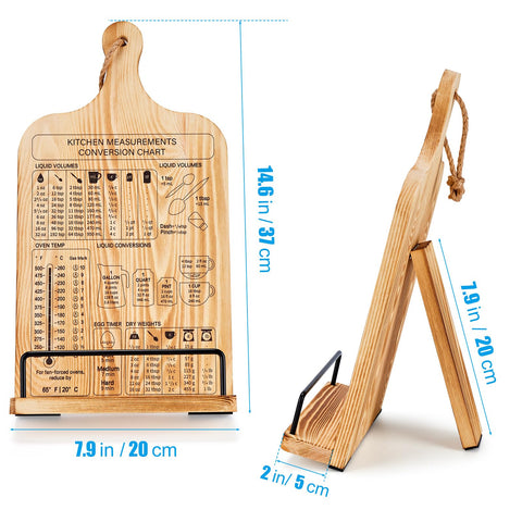 HouseJoy adjustable cookbook stand shown at different heights for comfort
