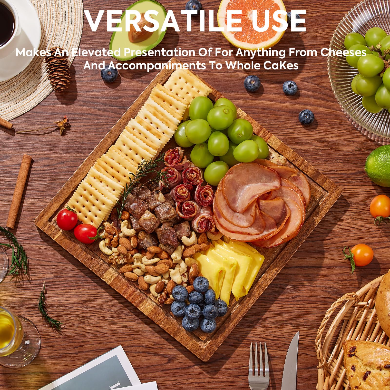 HouseJoy charcuterie board with lid offers stylish, covered snack service.