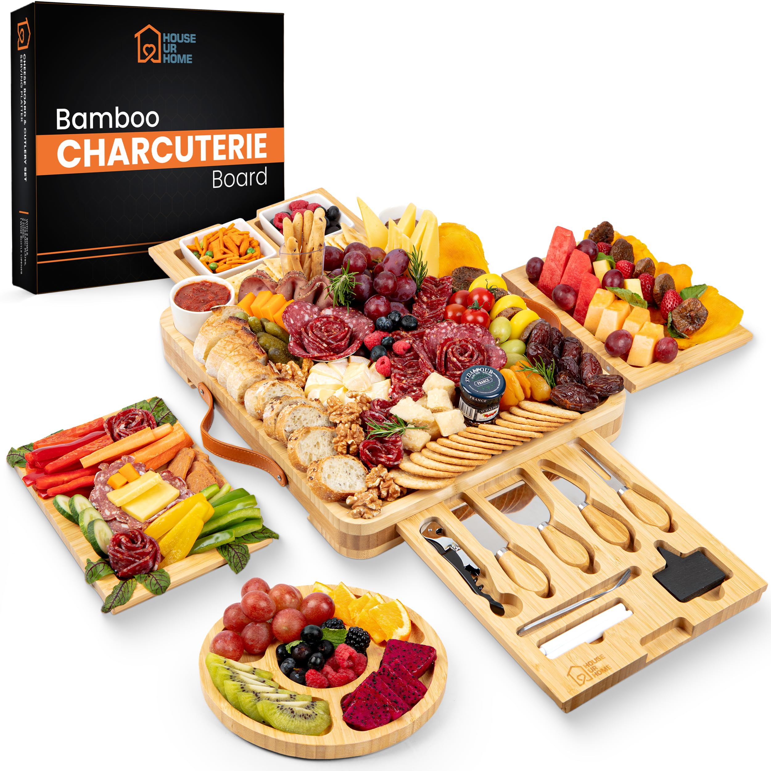 House Ur Home bamboo charcuterie board top view for elegant entertaining