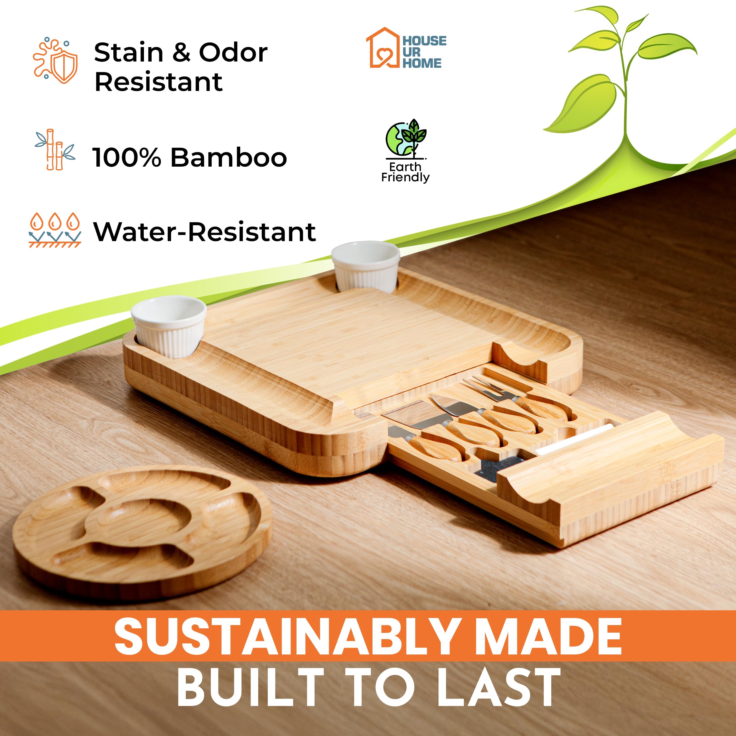 House Ur Home bamboo serving board, water- and odor-resistant for years of use.