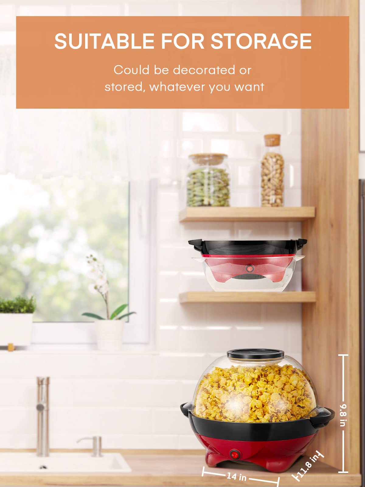 HOUSNAT compact retro-design popcorn maker fits on counters
