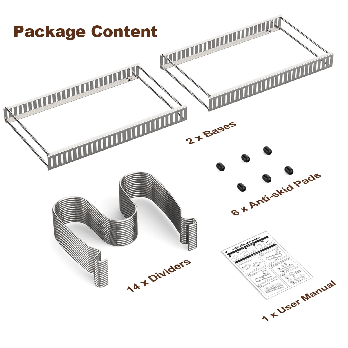 Housolution 14-divider expandable rack supports large platters and pans.