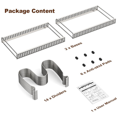 Housolution 14-divider expandable rack supports large platters and pans.