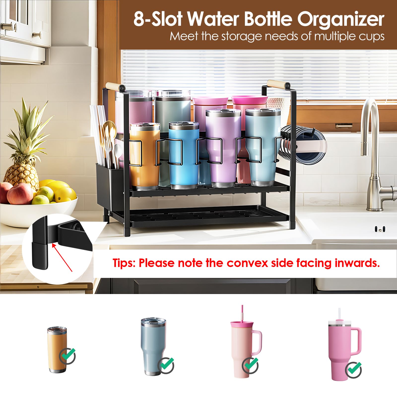 Housolution 8-slot tumbler rack keeps cups neatly organized