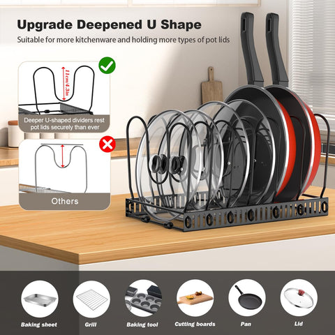 Housolution adjustable divider rack adapts to pots and pans for flexible storage