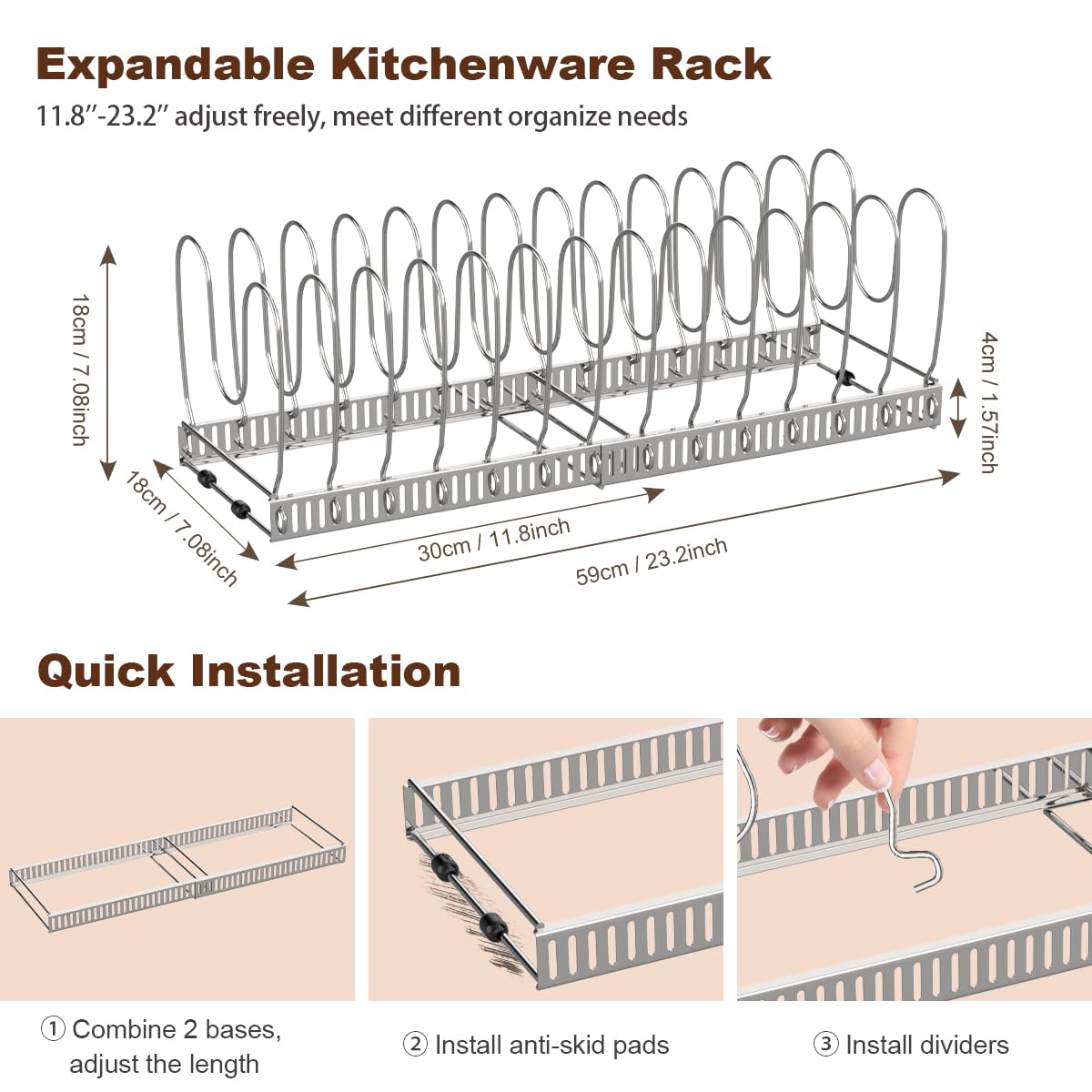 Housolution adjustable divider system organizes cutting boards and bakeware efficiently.