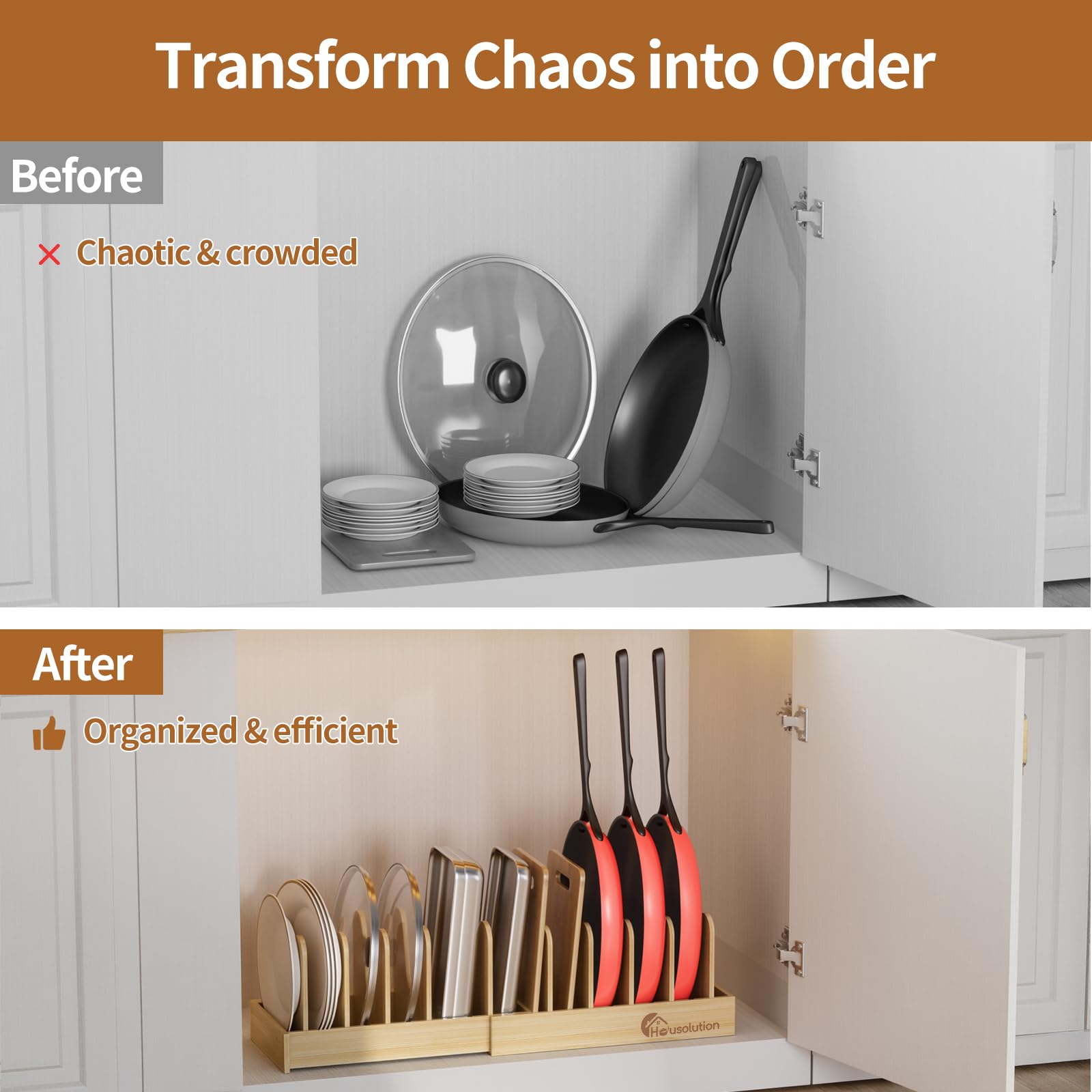 Housolution bamboo surface protects cookware from scratches and scuffs