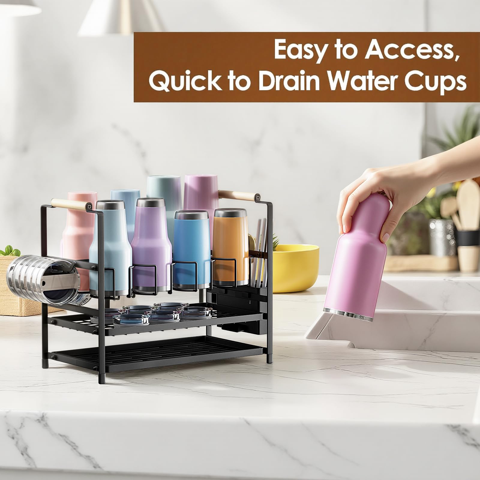 Housolution bottom drainage tray drains excess water for a tidy counter