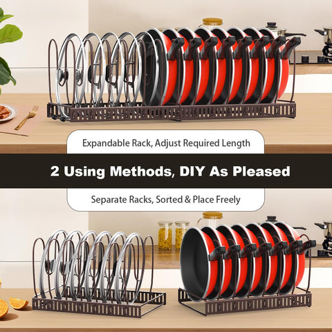 Housolution countertop storage for pot lids keeps items accessible.