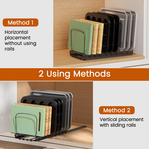 Housolution cutting board organizer 2-in-1 keeps boards neatly separated and within reach.