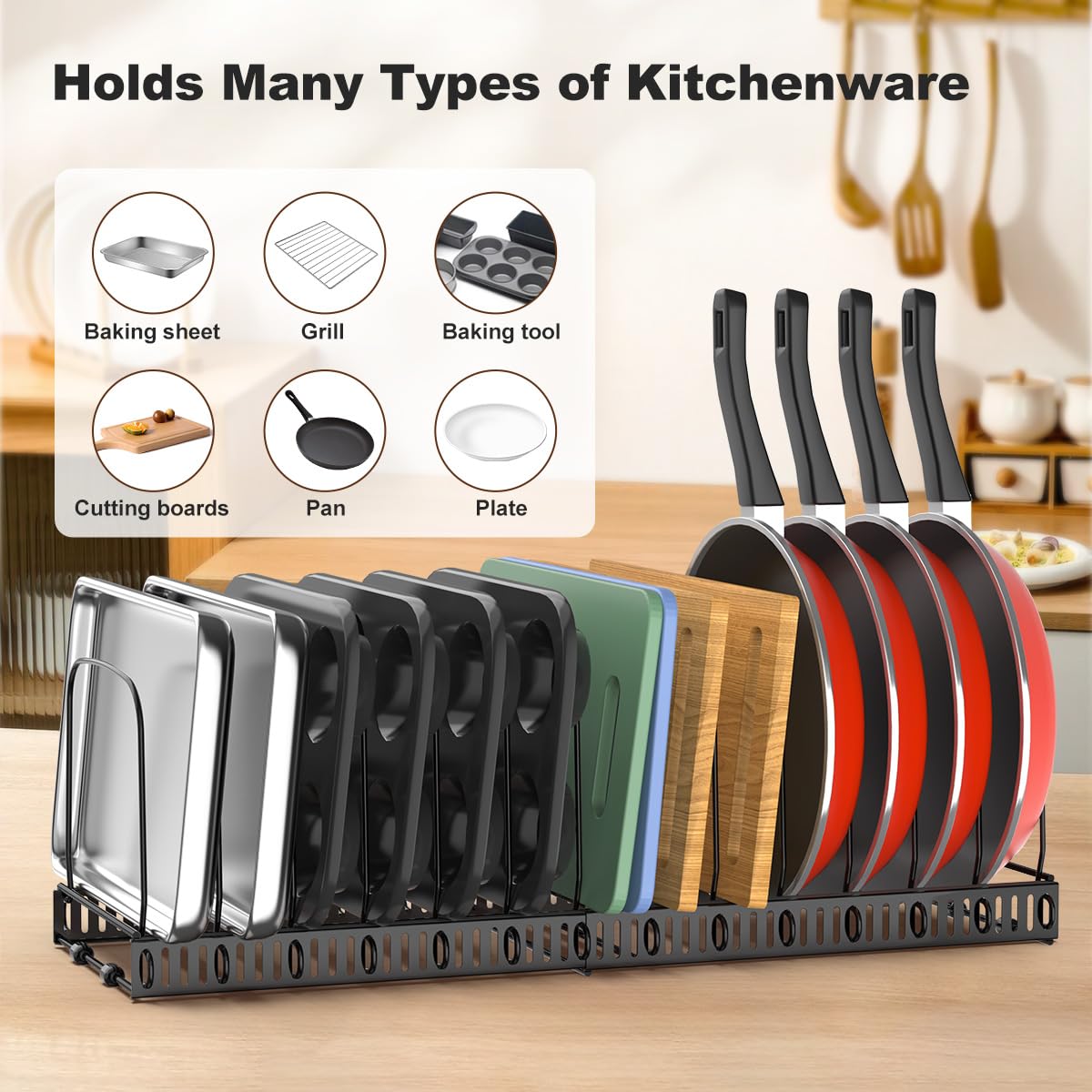 Housolution anti-scratch protection on both sides to protect cookware during storage.