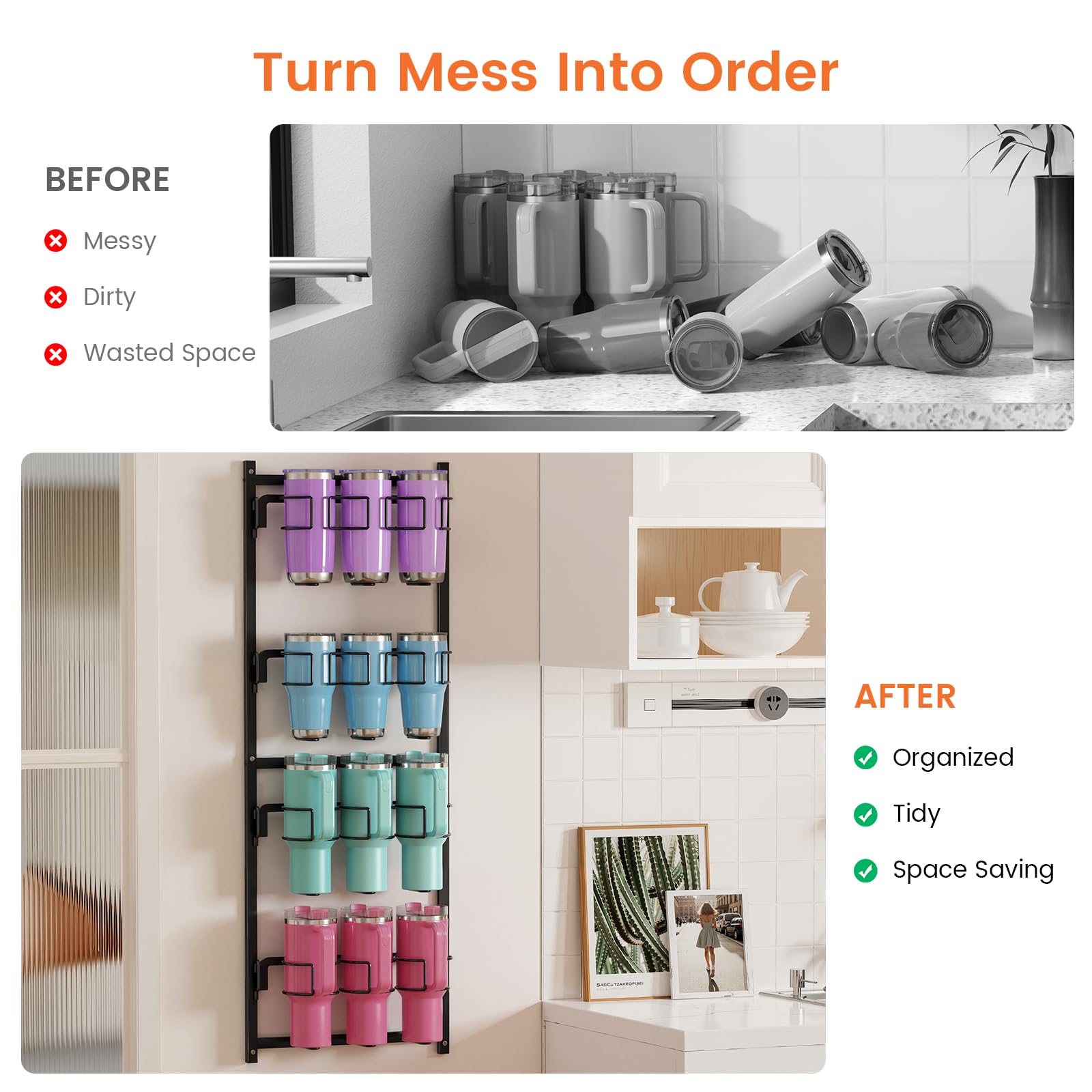 Housolution display rack showcases your cup collection within easy reach.