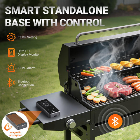 Housolution dual probes on meat provide simultaneous temperature tracking for precision cooking.