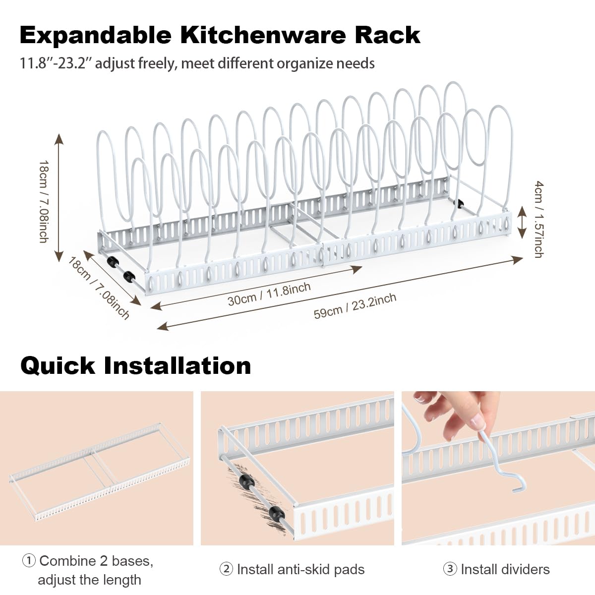 Housolution fourteen adjustable dividers personalize lid slots for sizes and shapes.