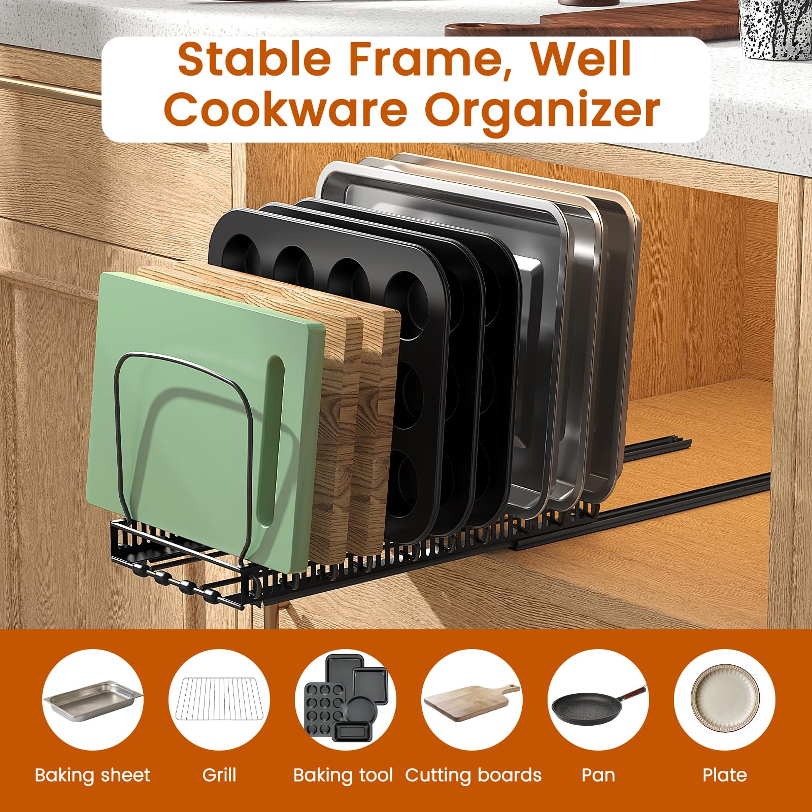 Housolution heavy-duty metal frame provides sturdy support for bulky bakeware.