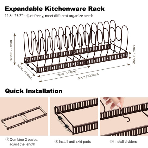 Housolution heavy pans neatly stored with the expandable rack.