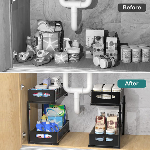 Housolution height-adjustable under-sink rack adapting to cabinet heights