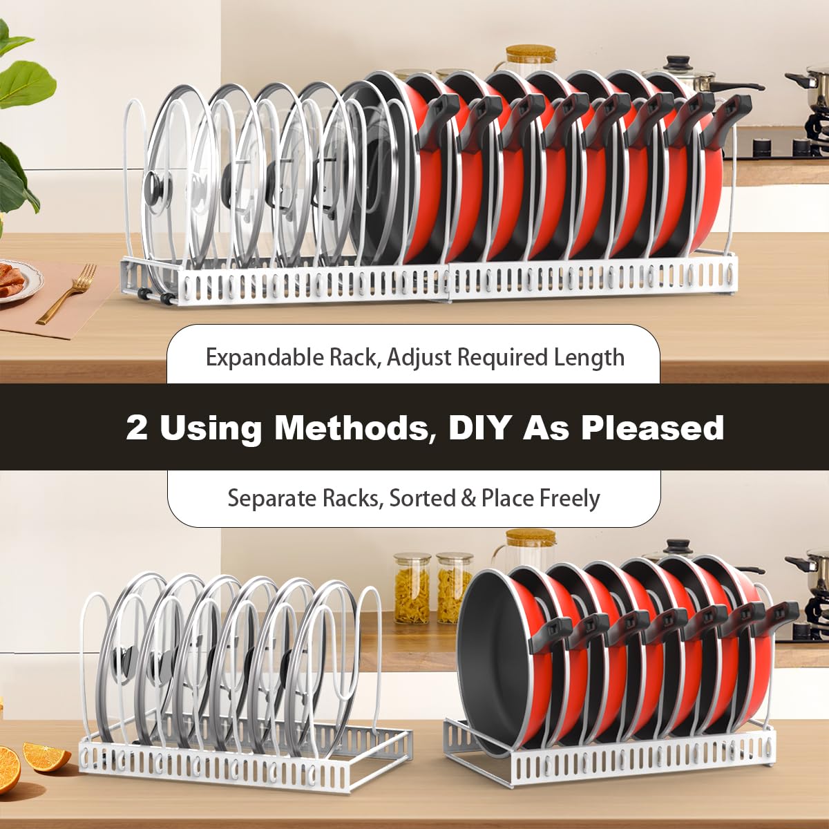 Housolution kitchen cabinet organization system maintains order and efficiency.