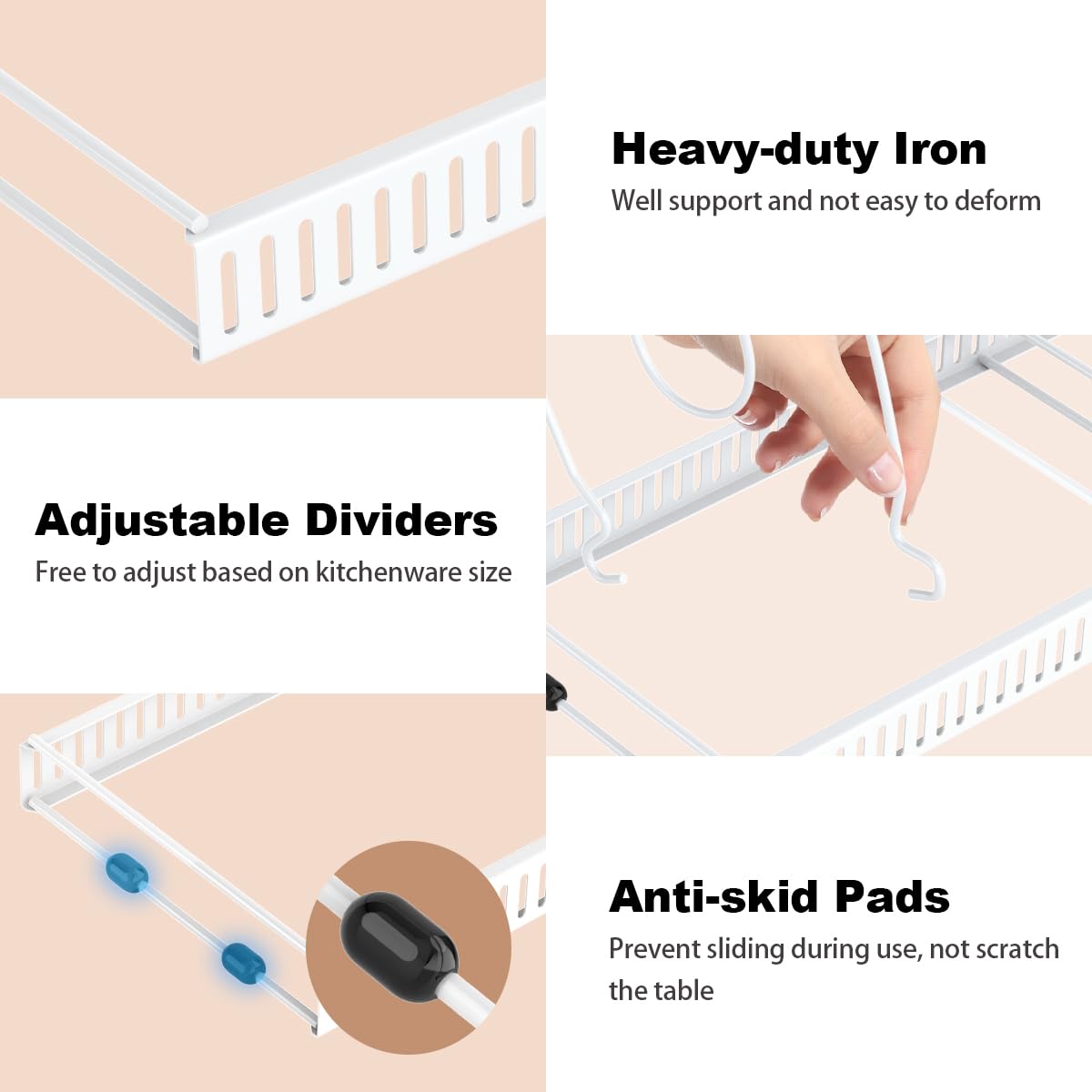 Housolution white pan holder storage rack keeps cookware neatly accessible.