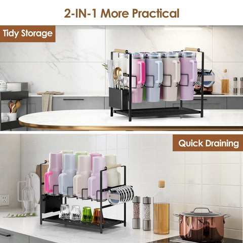 Housolution patented rack design supports Stanley and Owala bottles.