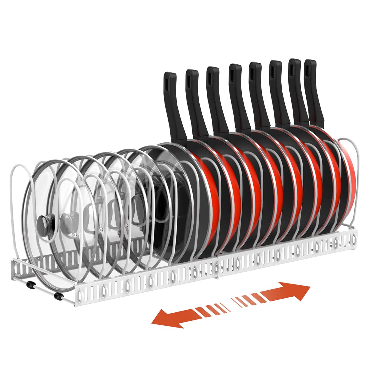 Housolution pot lid organizer with deep dividers keeps lids secure and organized in cabinets.