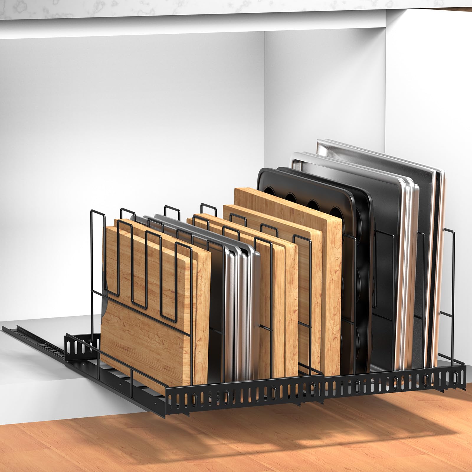 Housolution pull-out baking tray organizer extended width for flexible cabinet fit