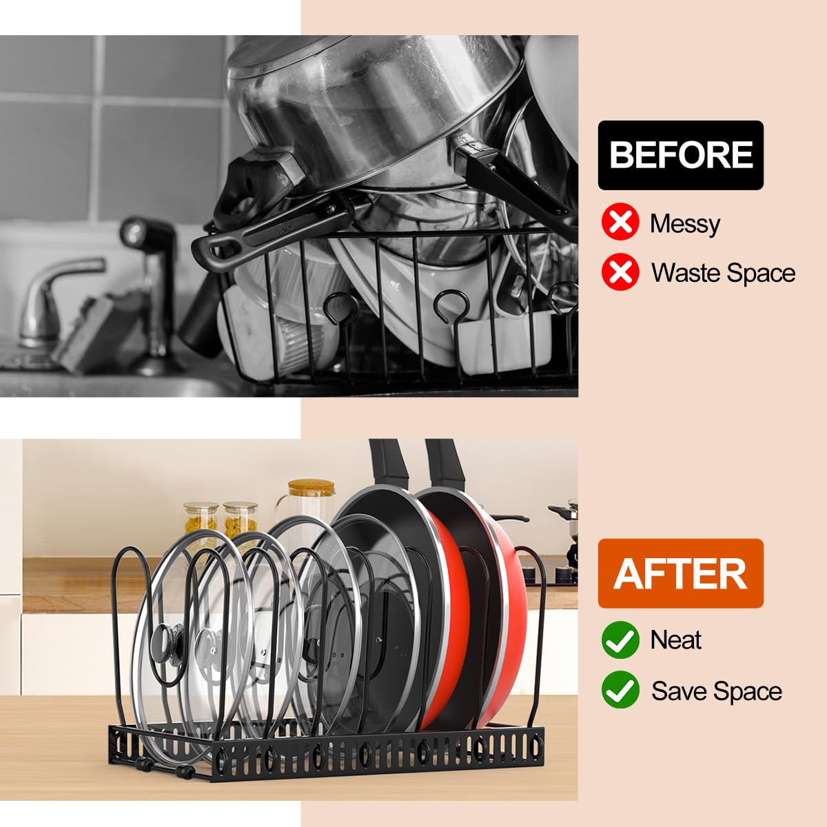 Space-saving kitchen organizer by Housolution for countertops or cabinets