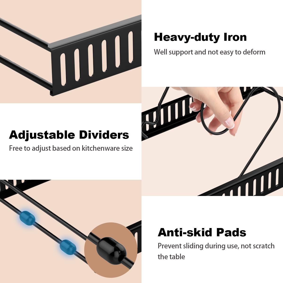 Sturdy iron frame of Housolution organizer provides stable cabinet mounting