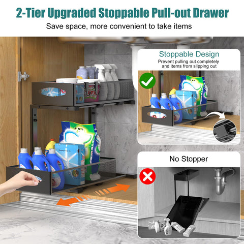 Housolution sturdy iron frame supports up to 50 lbs under sink for sturdy storage.