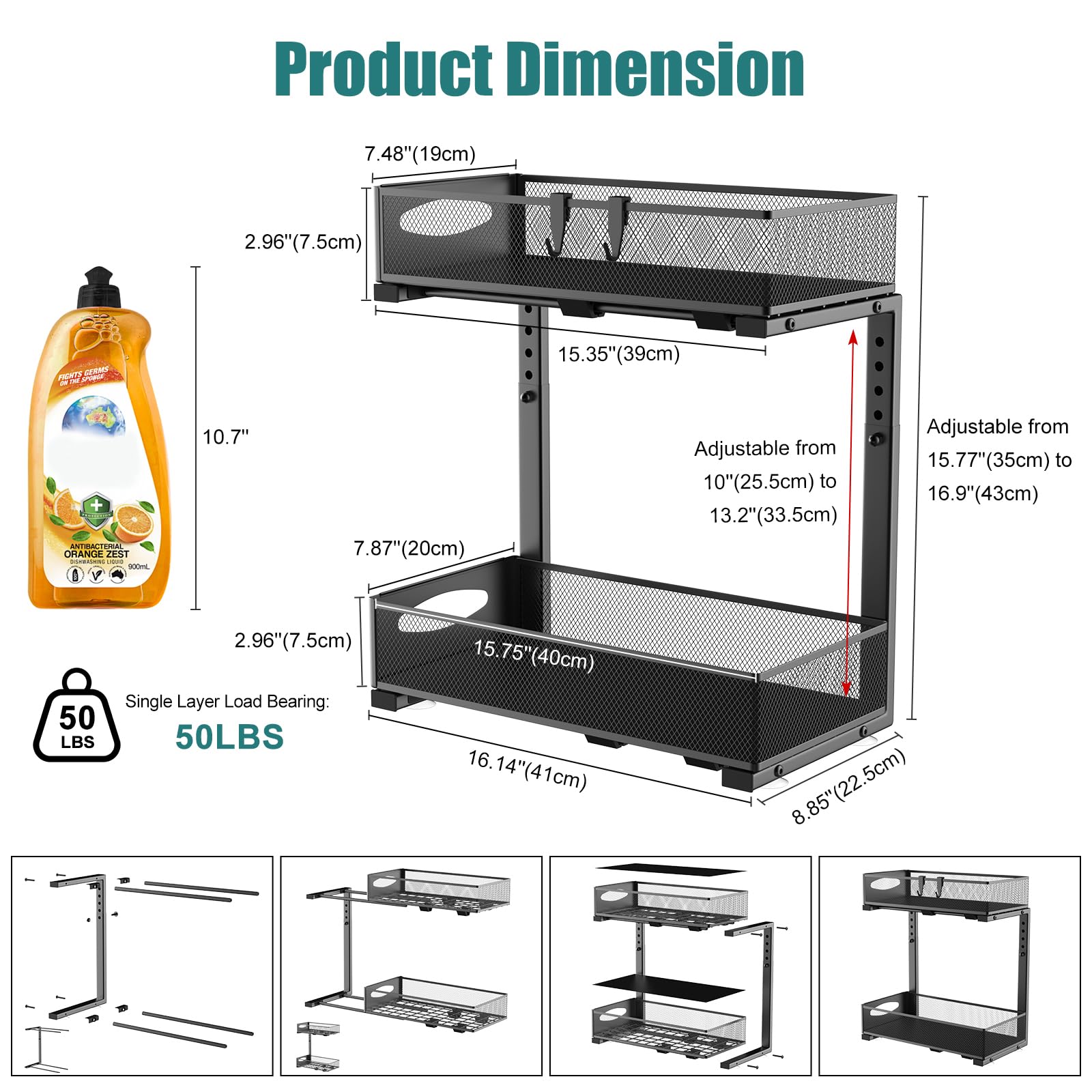 Housolution suction cups anchor to counters for stable storage under the sink.