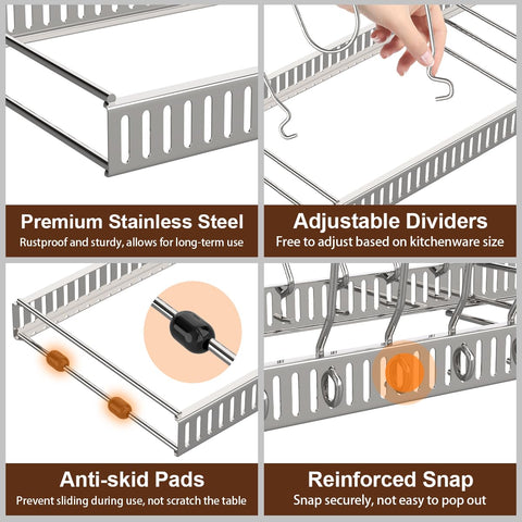 Housolution under-sink expandable storage divider stores bakeware neatly.