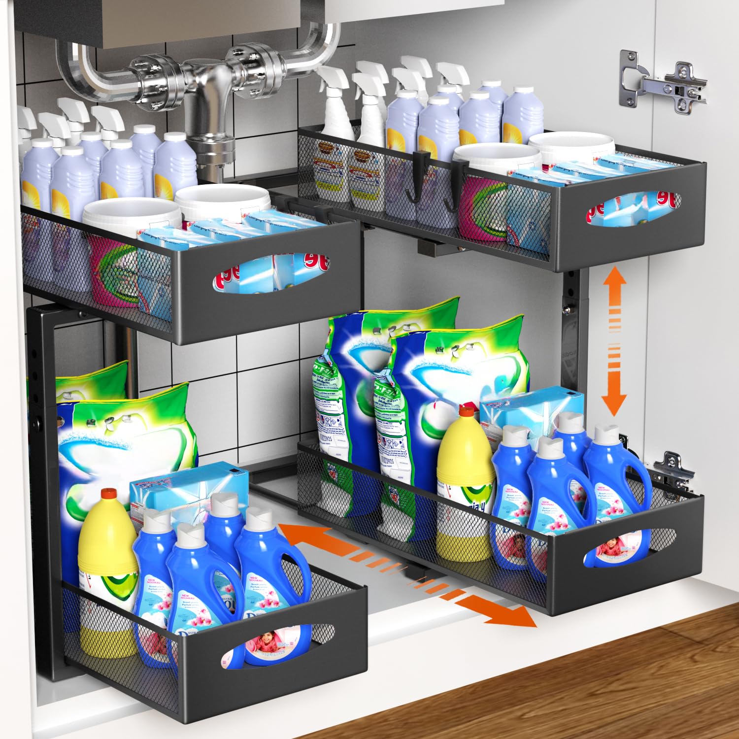 Housolution 2-tier under-sink organizer with pull-out drawers for easy access to stored items
