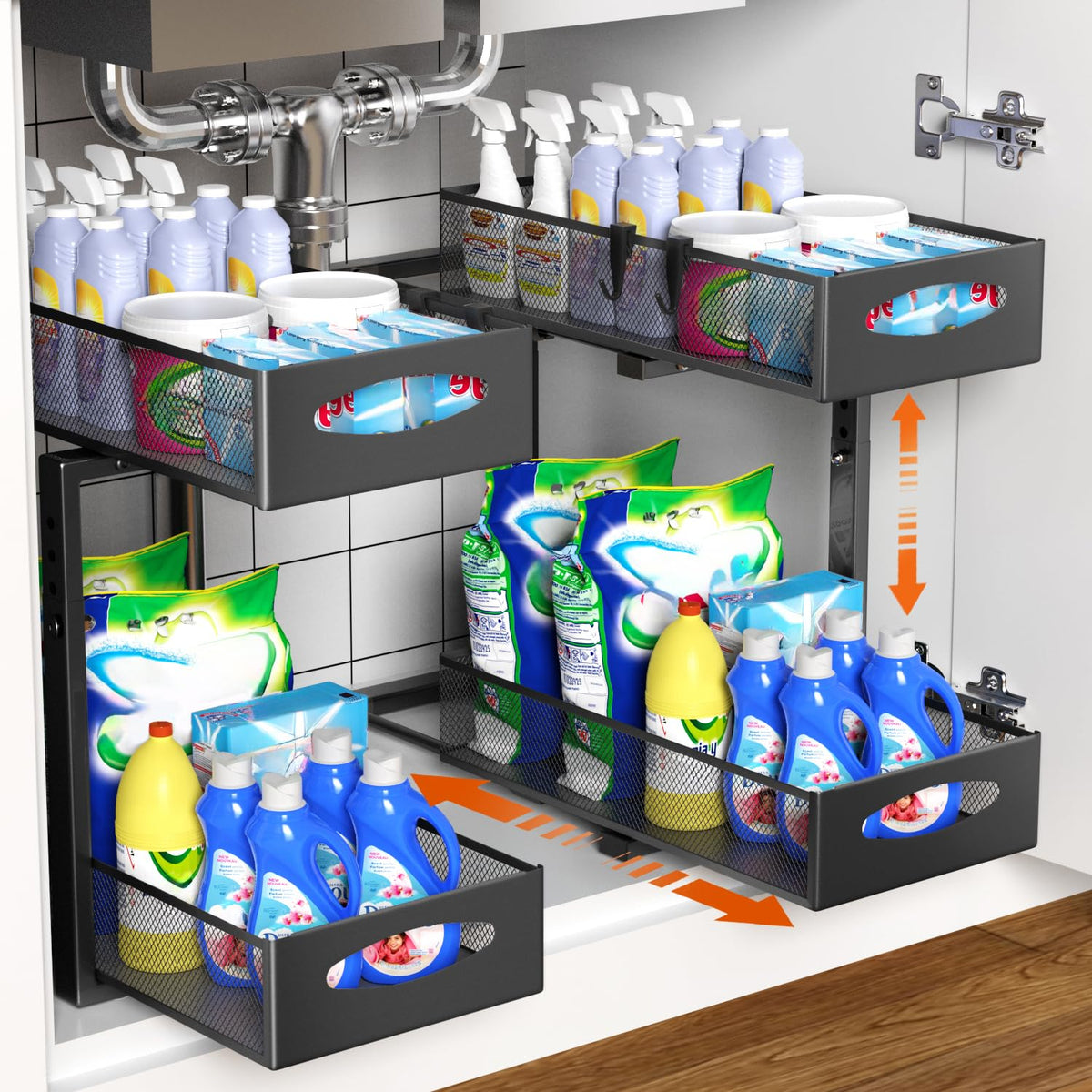 Housolution 2-tier under-sink organizer with pull-out drawers for easy access to stored items