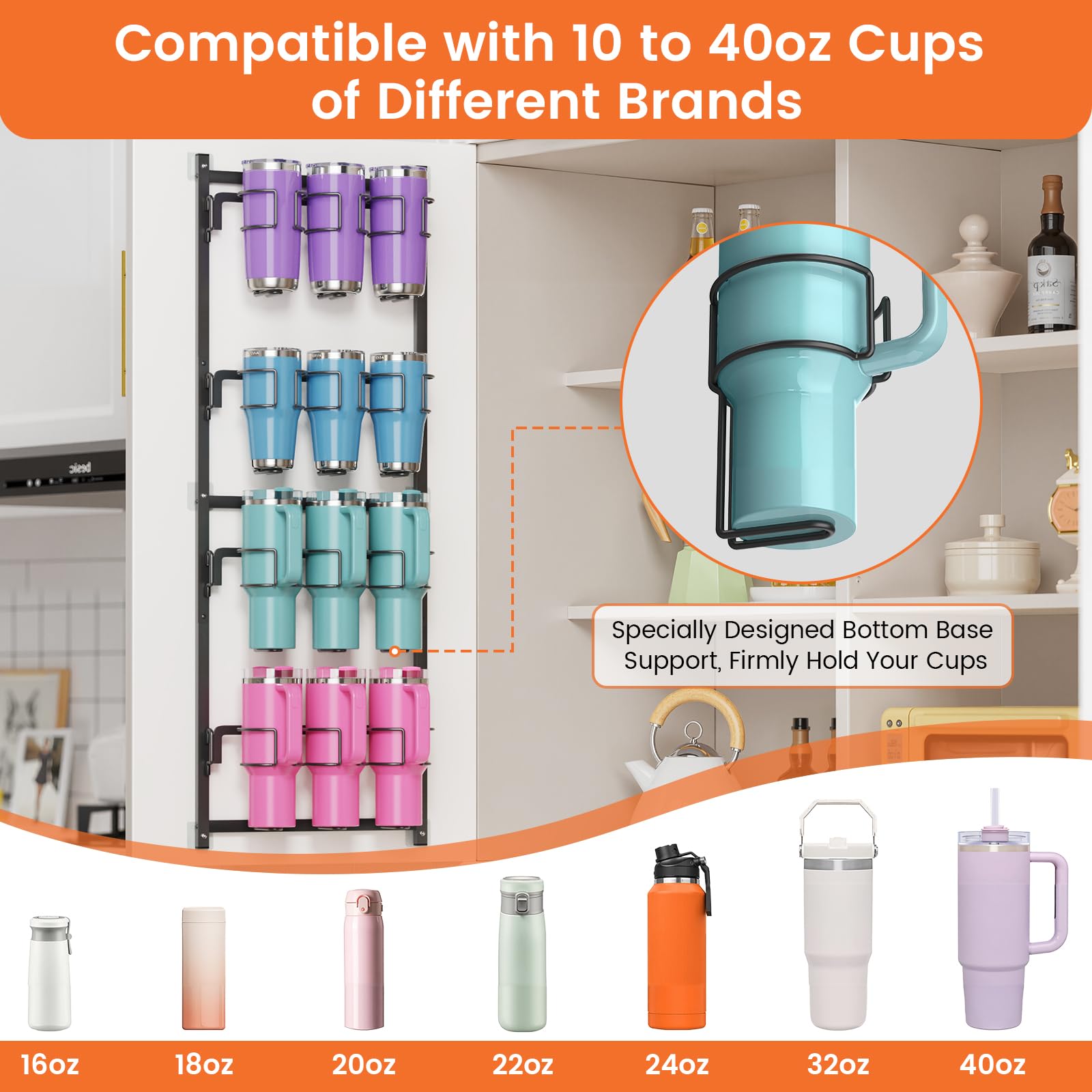 Housolution vertical storage on wall or door frees counter space and keeps cups accessible.