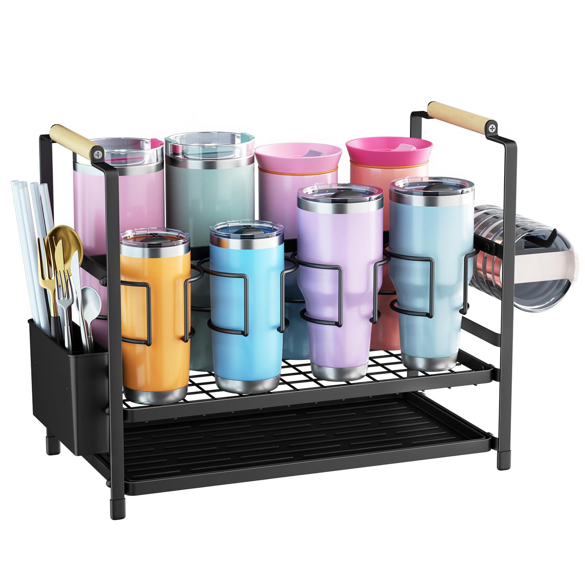 Housolution water bottle organizer base securely supports 10–40 oz bottles