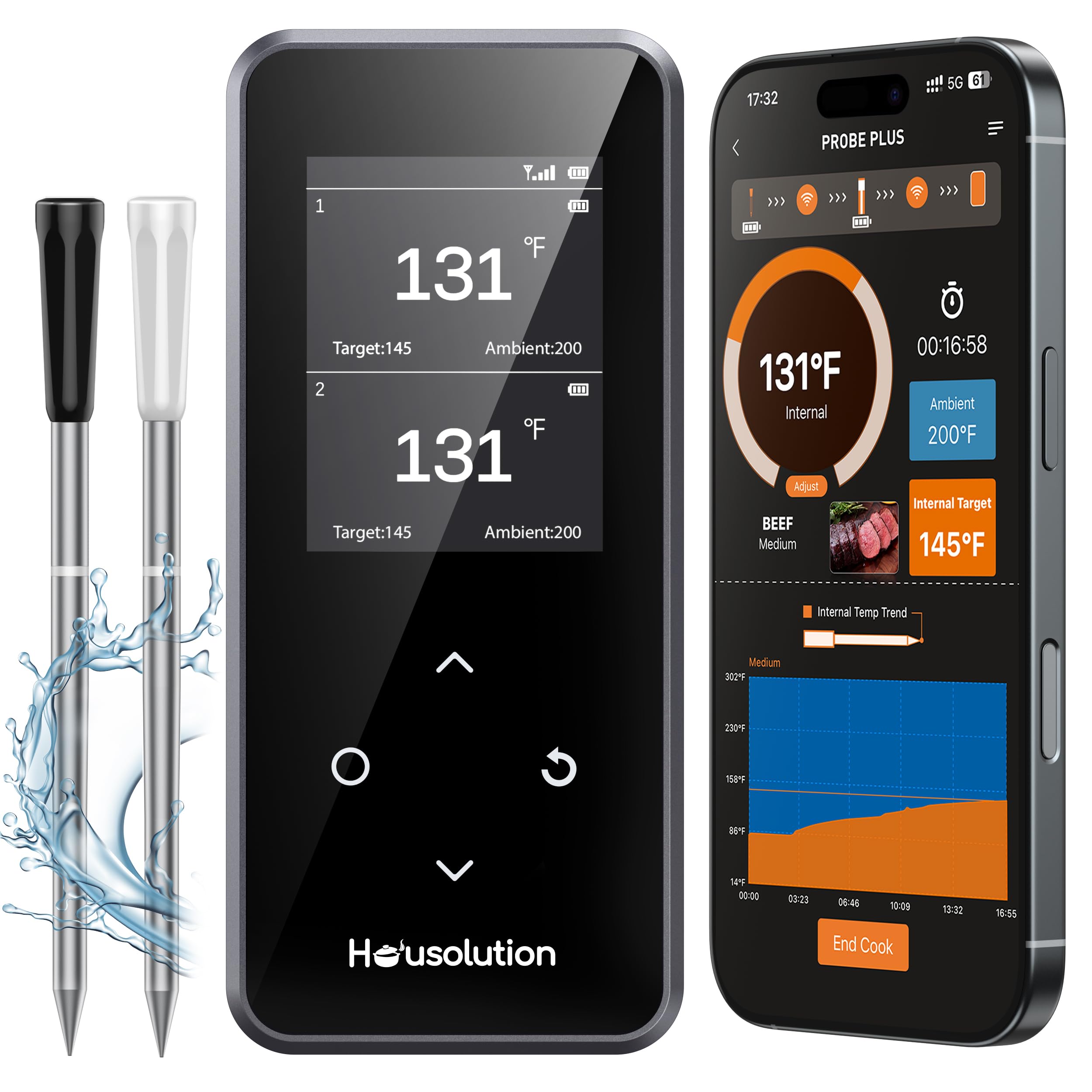 Housolution wireless thermometer base with display for easy temperature monitoring.