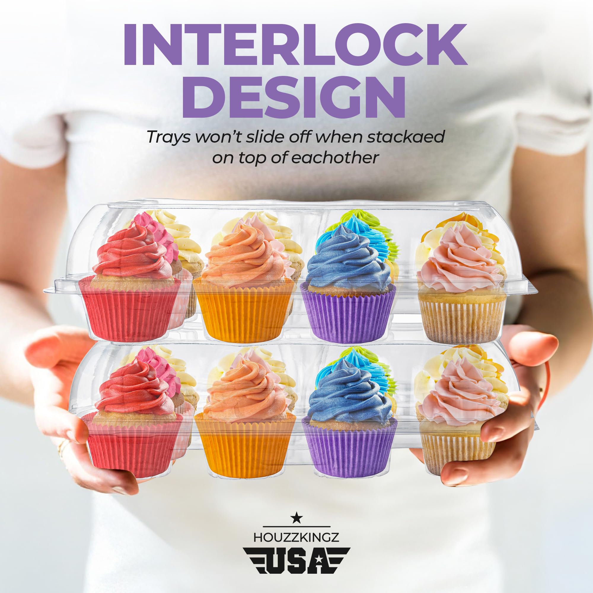HouzzKingz bulk pack 12-pack cupcake containers are ideal for bakeries and caterers.