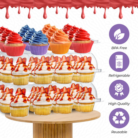 HouzzKingz clear-view cupcake holders highlight decorations and vibrant colors for display.