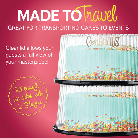 Houzzkingz 11-1/16 inch diameter with 5-1/4 inch height fits 2-3 layer cakes.