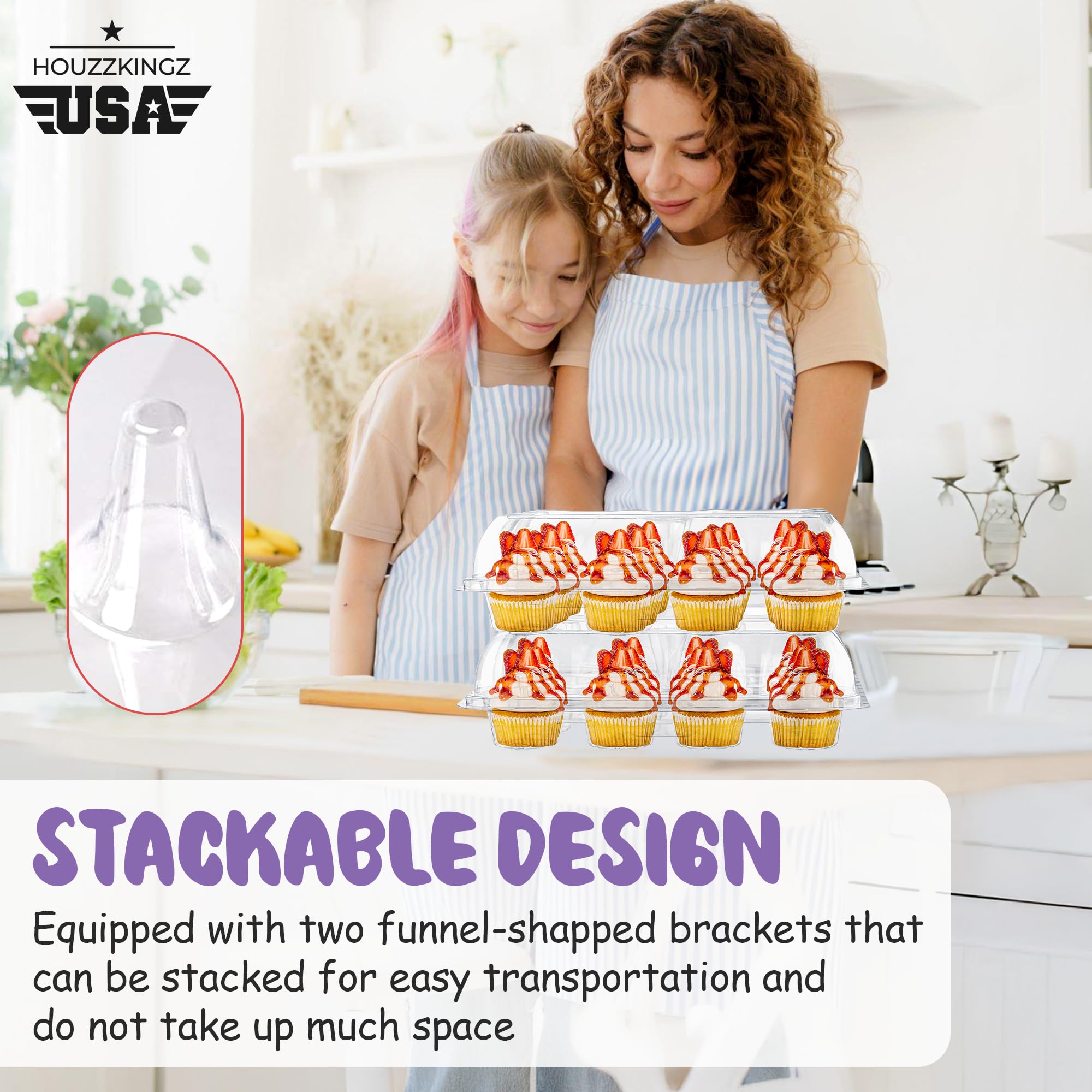 HouzzKingz stackable cupcake carriers save space during prep and storage.