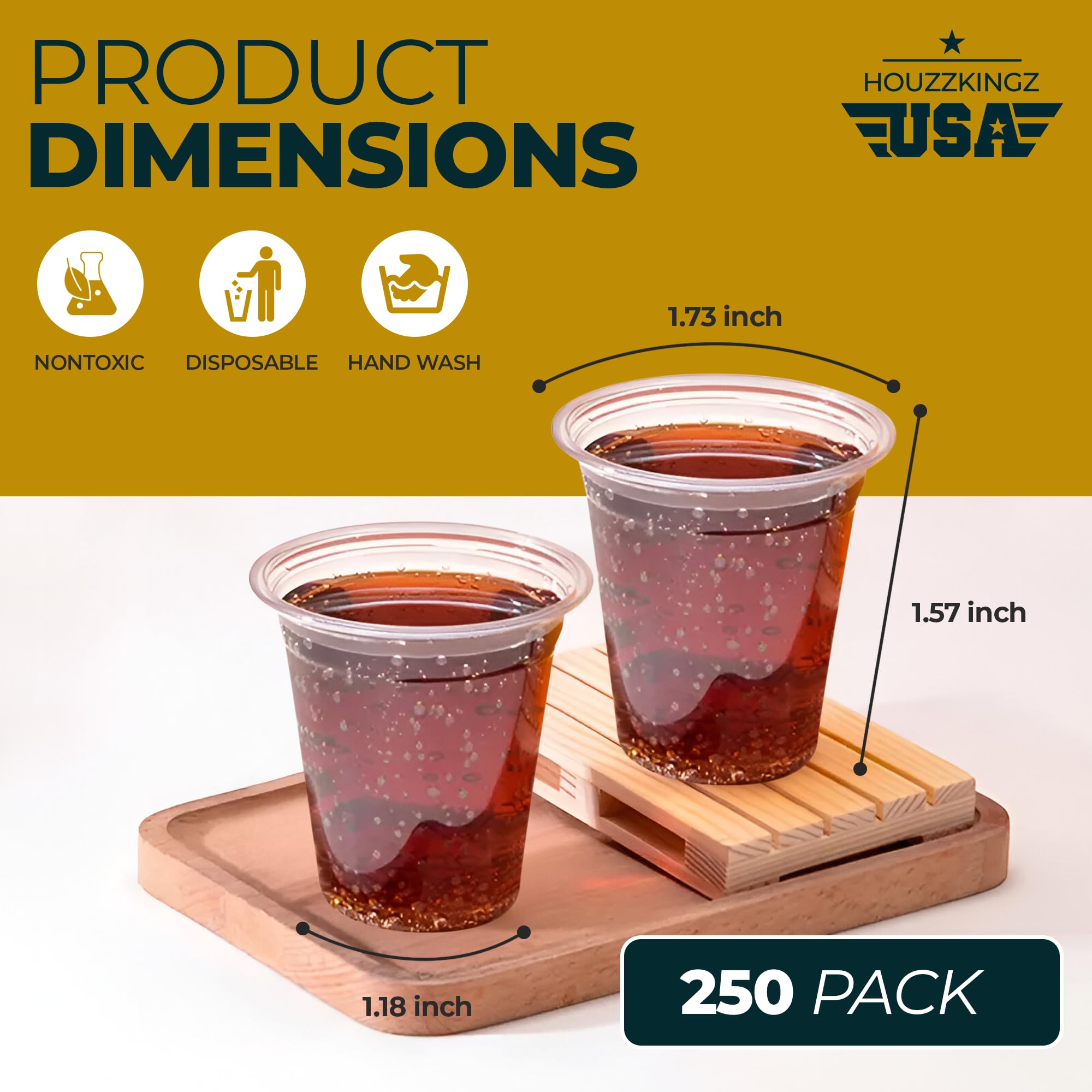Houzzkingz USA durable plastic shot glasses for reliable party service.