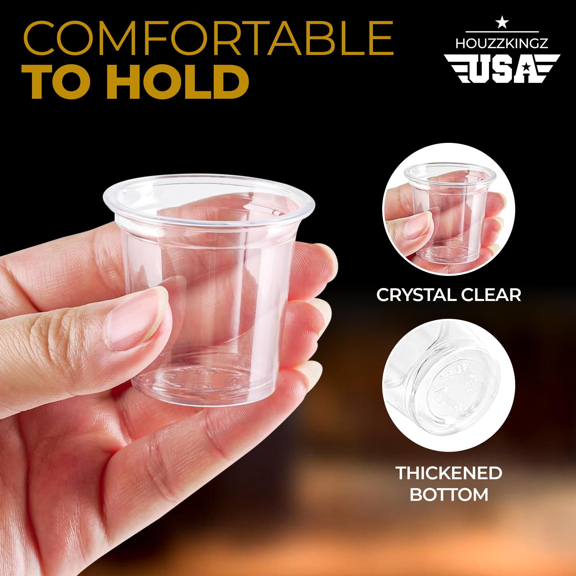 Houzzkingz USA stackable glasses save space during events.