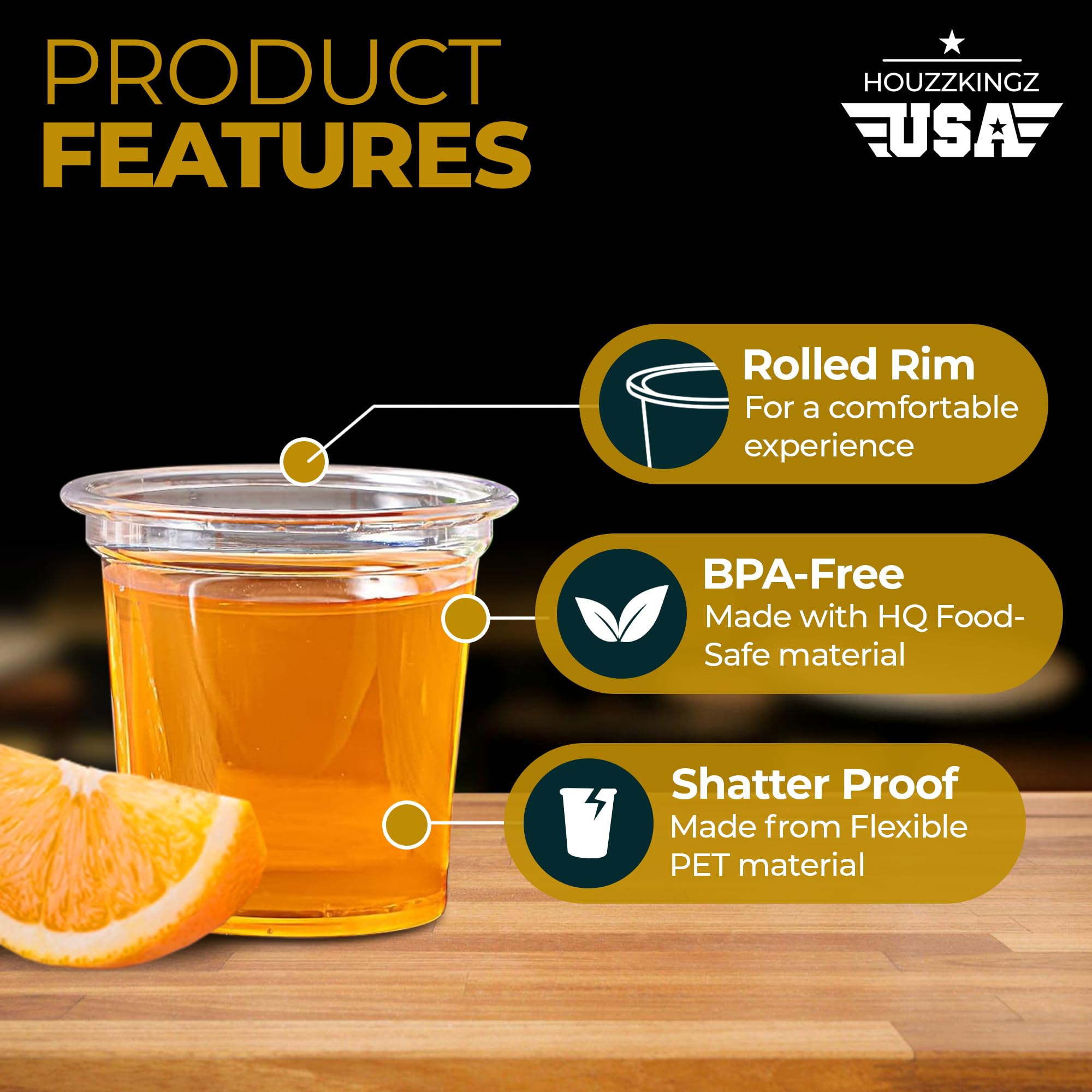 Houzzkingz USA transparent design enhances drink presentation and color.
