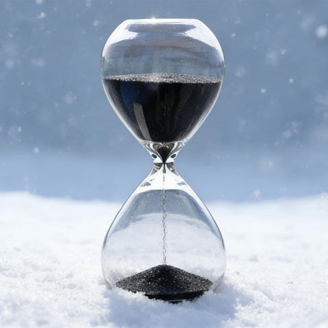 HoveBeaty hourglass timer with clear, multi-color sand enhances desk visuals.